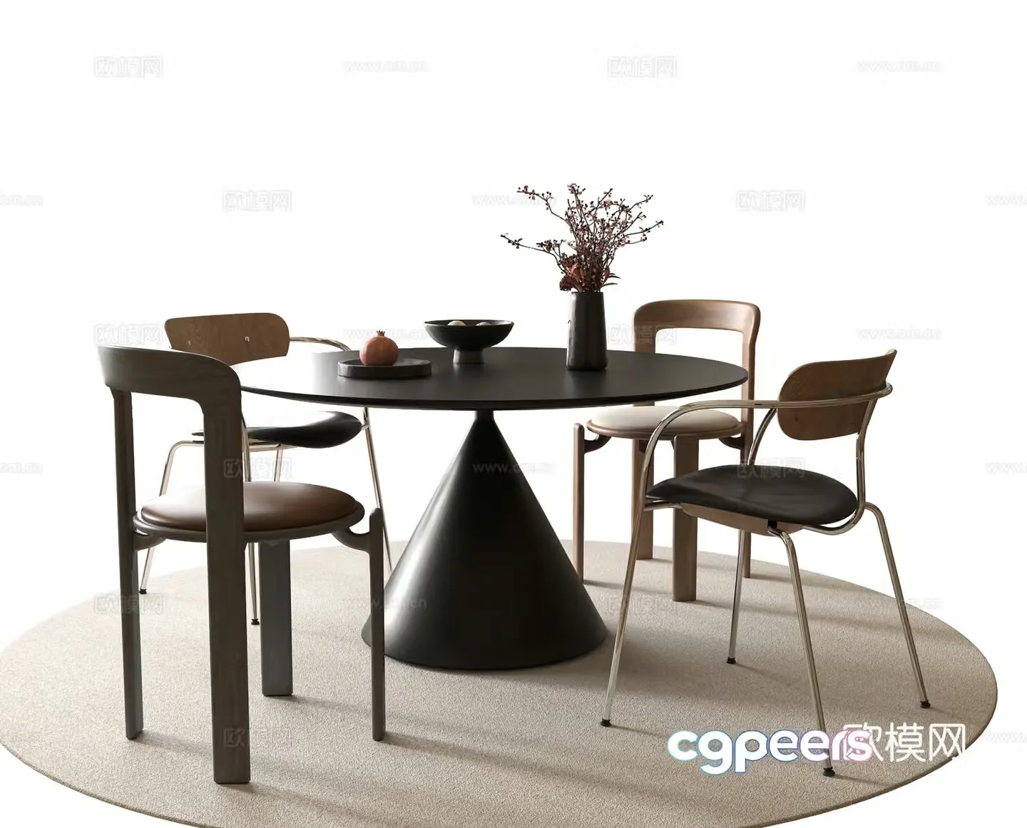 Modern dining table and chairs Round dining table and chairs 3d model
