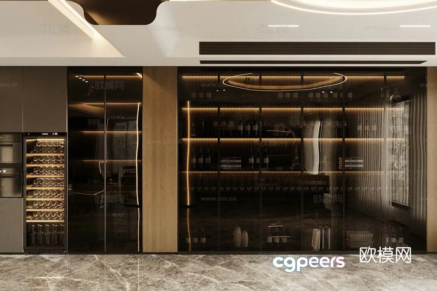 Modern Italian storage cabinet living room glass decoration cabinet light luxury Italian decoration cabinet glass door storage cabinet 3D model