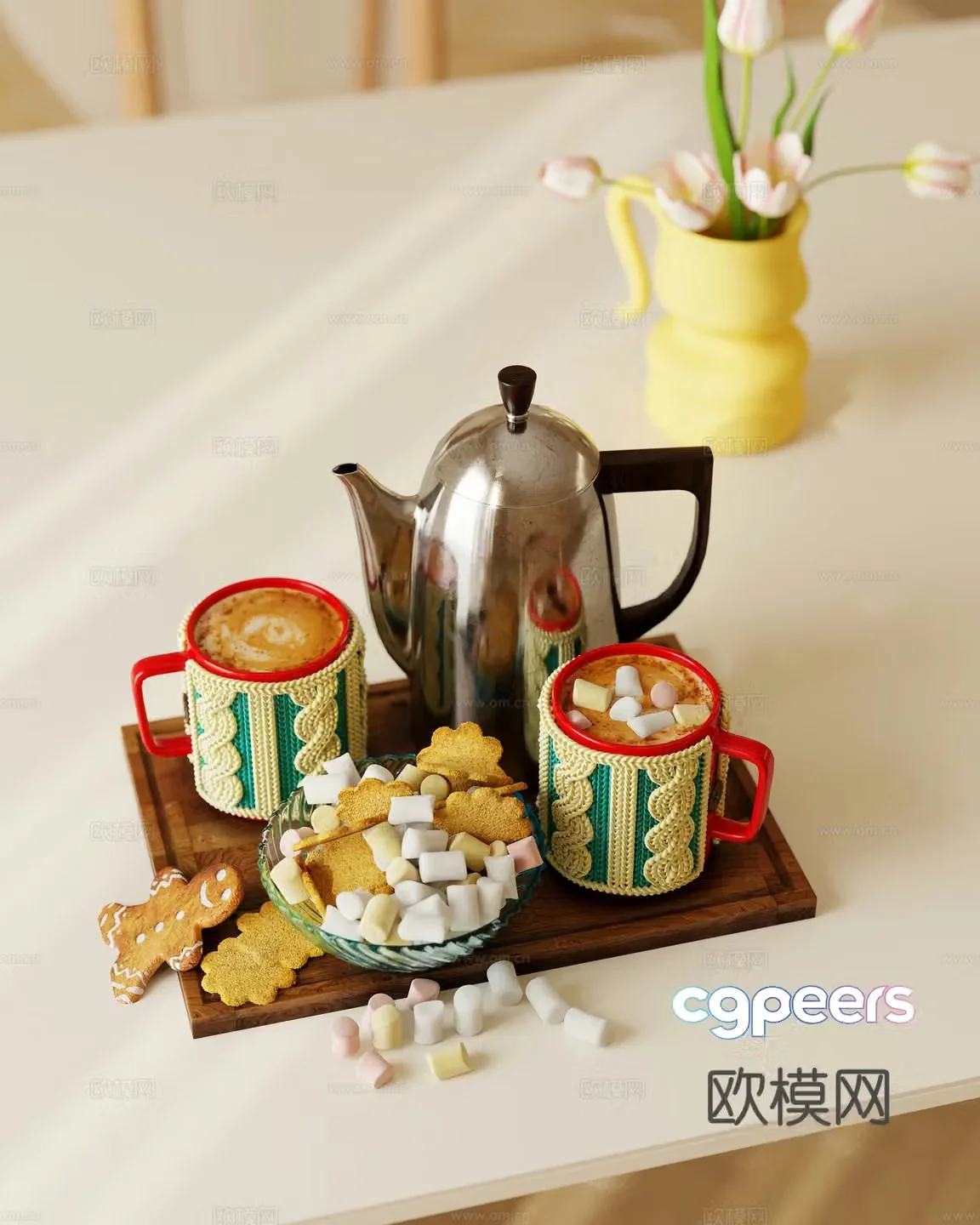 Modern tray coffee mug cup food 3D model