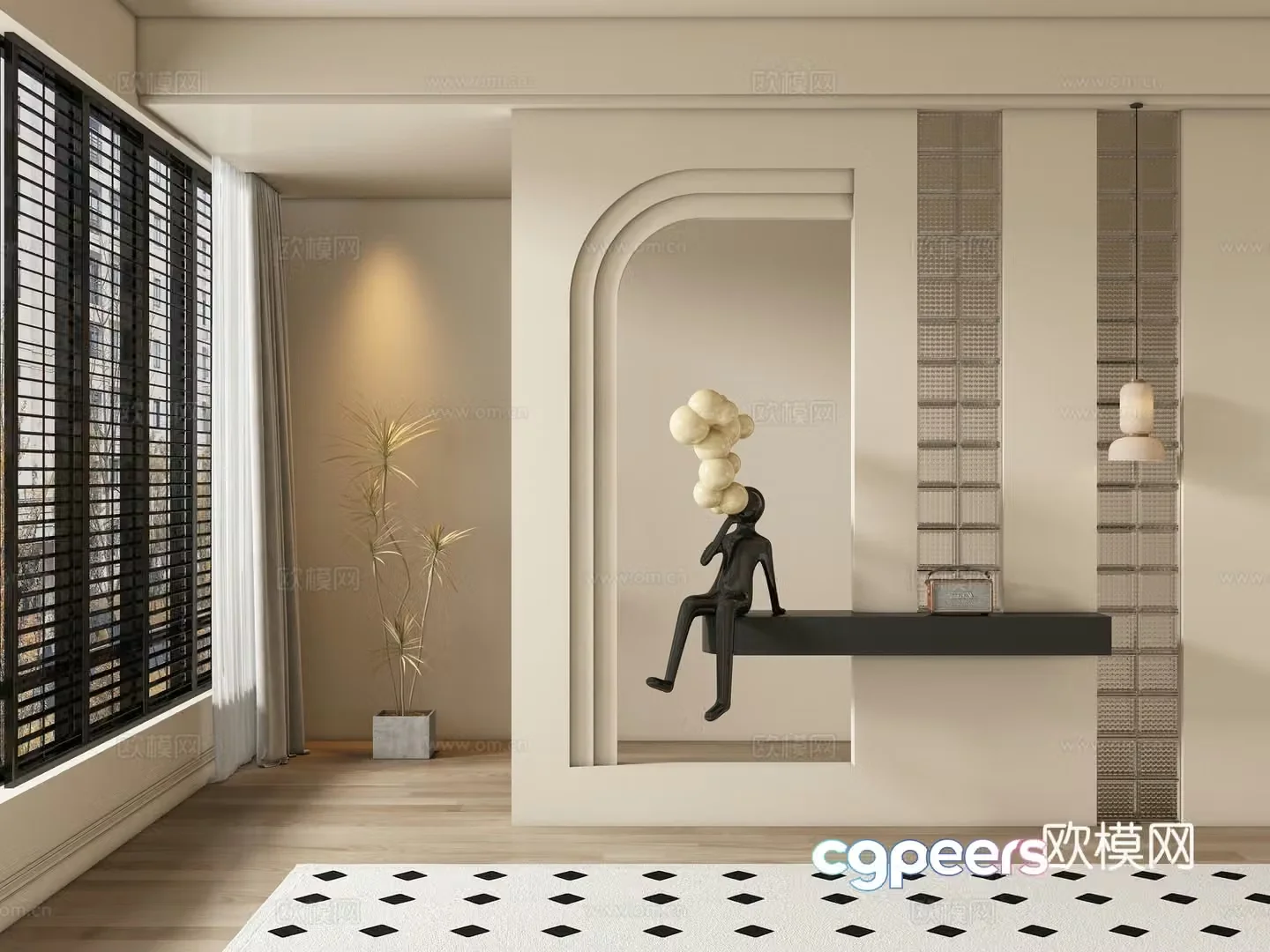 Modern medieval style entrance hallway partition 3D model