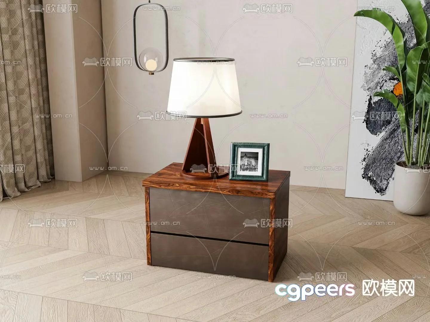 New Chinese style bedside table 3d model
