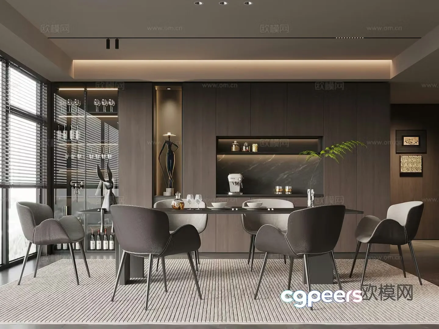 Home restaurant Modern Italian restaurant Wine cabinet Dining table and chair combination 3D model