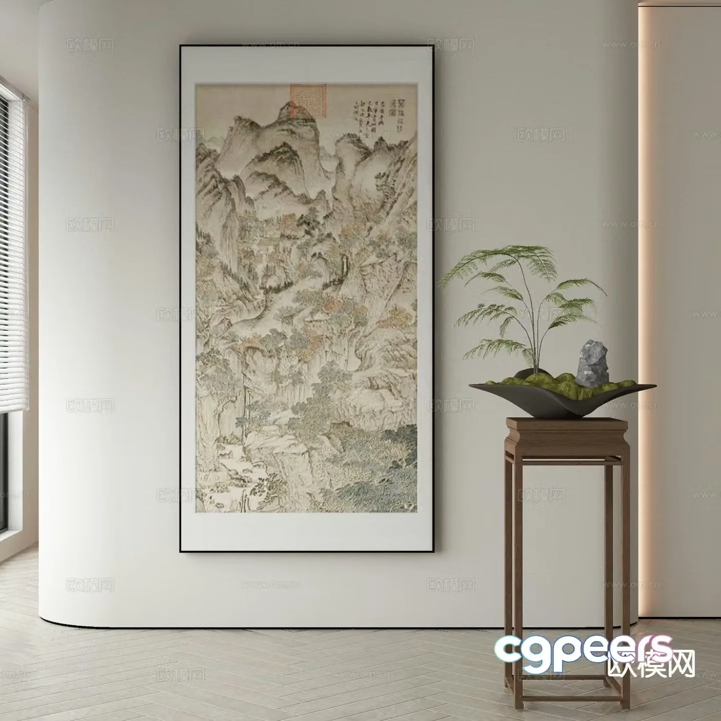 New Chinese style decorative painting traditional Chinese painting landscape painting 3D model
