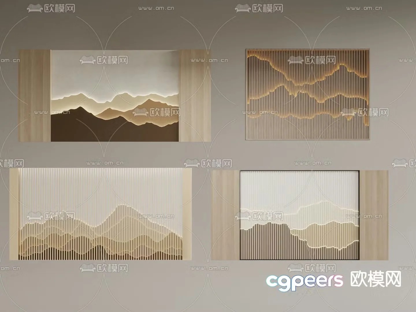 New Chinese style sofa background mountain background wall 3d model