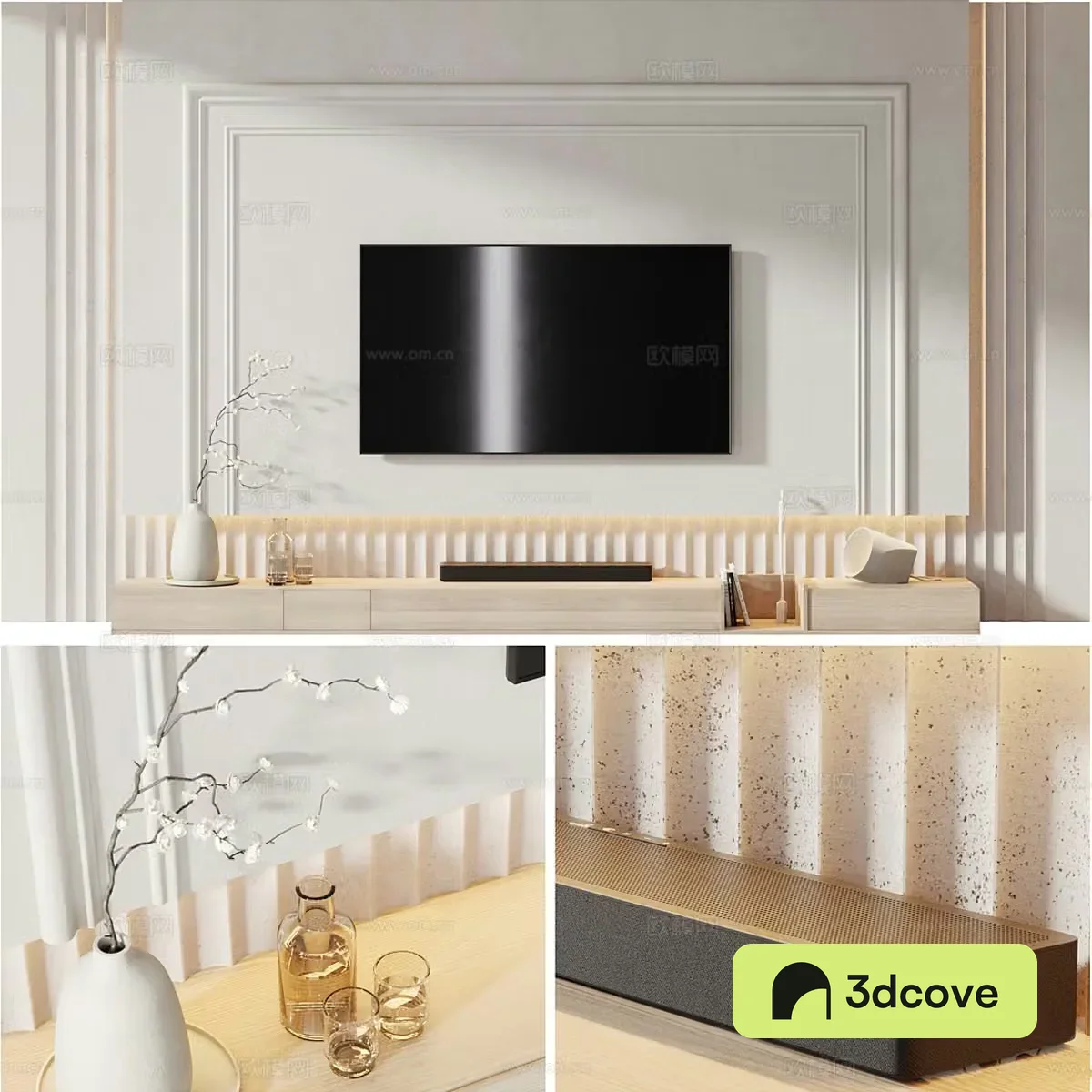 Modern creamy TV background wall