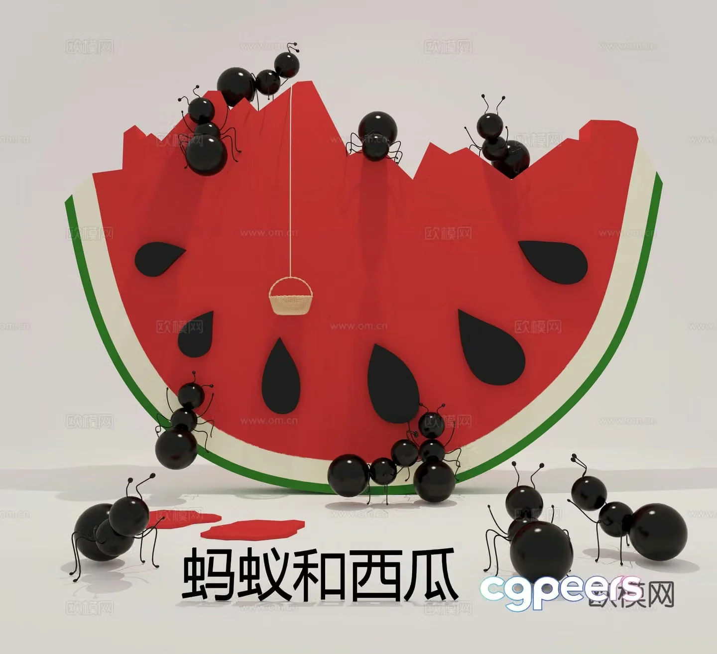 Ant and watermelon picture book scene Kindergarten environment creation Kindergarten decoration Picture book story Ant moving 3D model