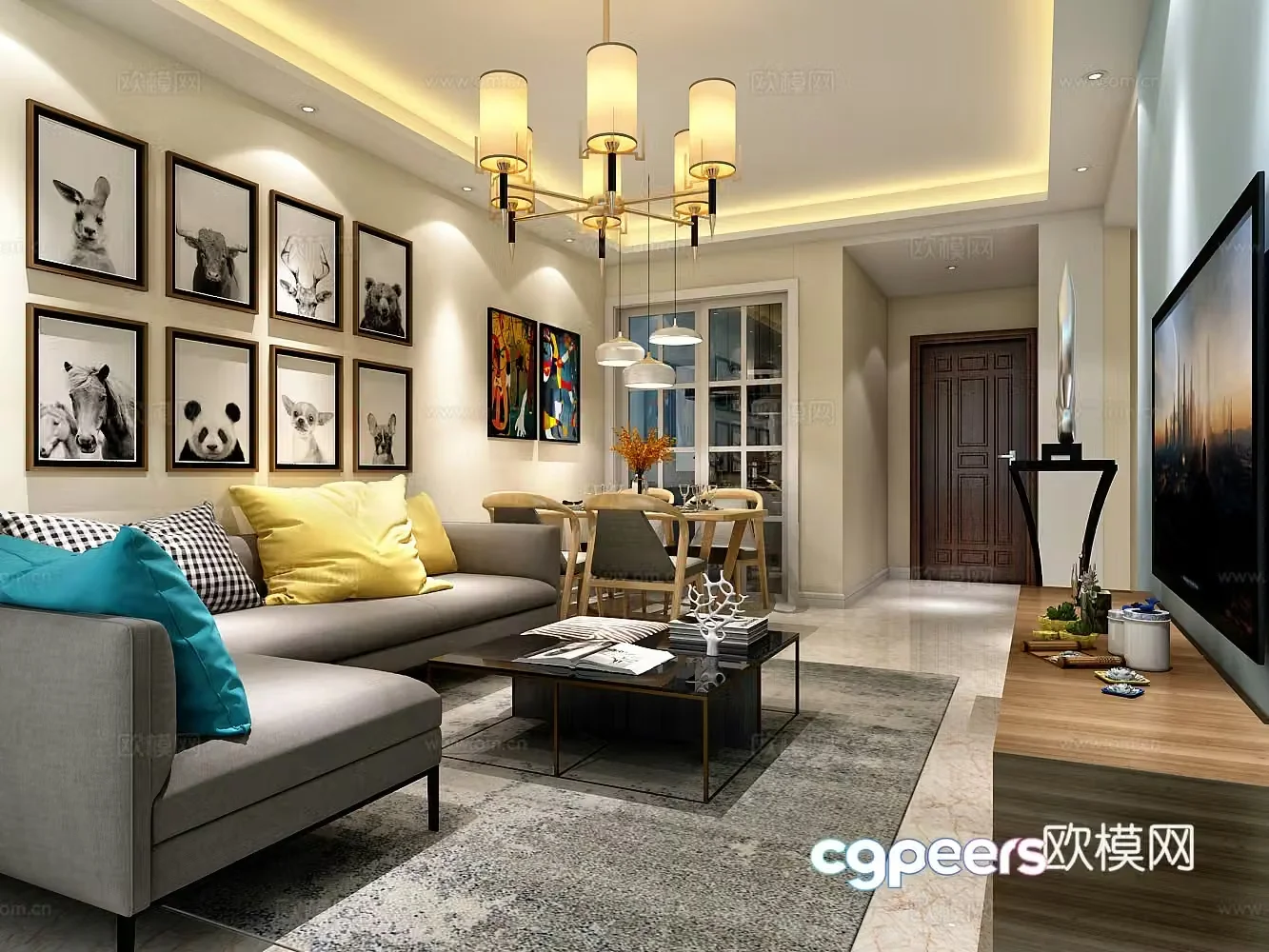 Nordic living and dining room 3D model