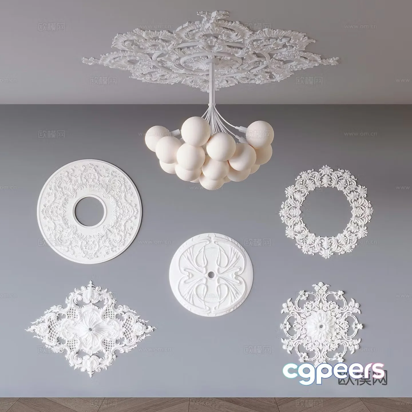 French carved plaster lamp panel chandelier carved plaster base 3d model