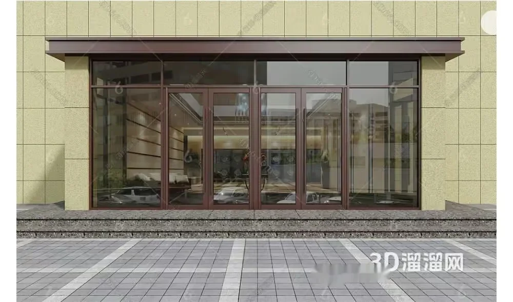 Modern Storefront With Glass Doors 3D Model – 16313 – VRAY Render