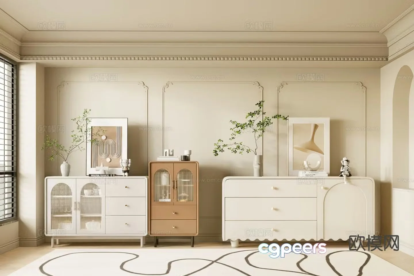 Cream style side cabinet entrance cabinet storage cabinet 3D model