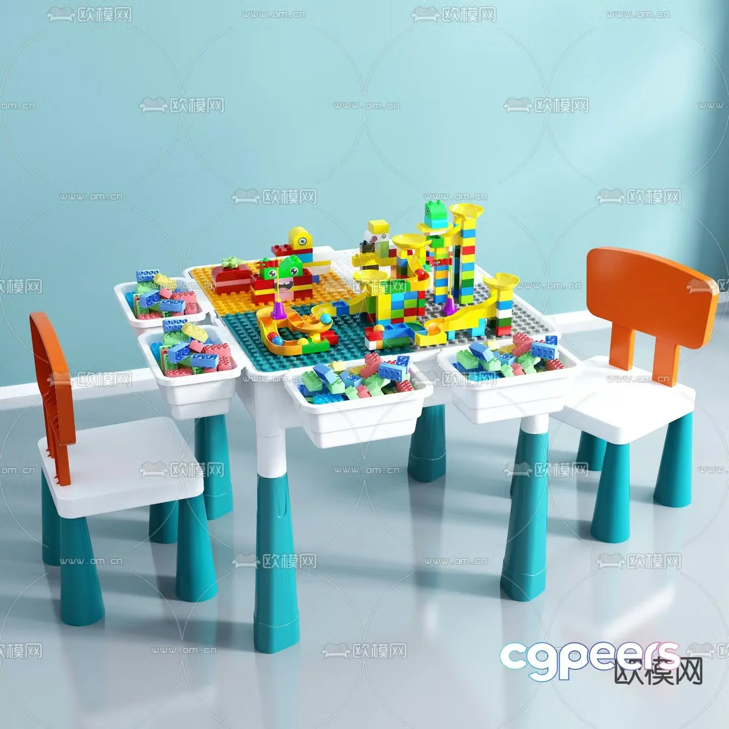 Modern children’s building blocks toys table and chairs 3d model