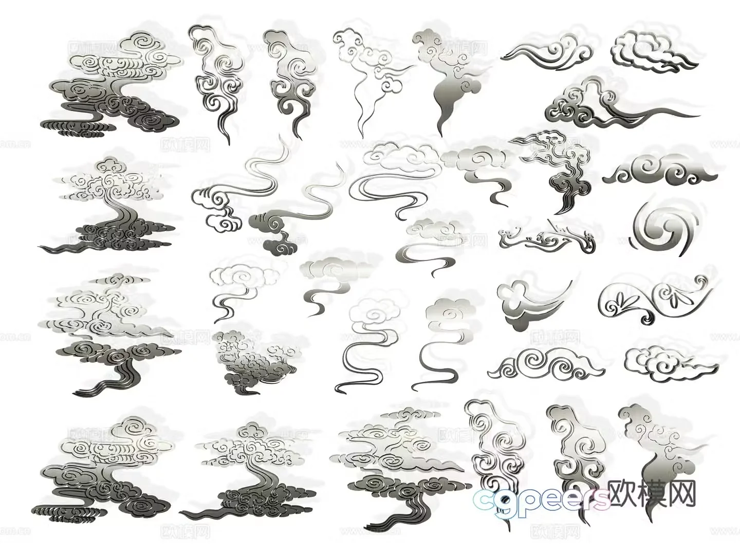 New Chinese style auspicious cloud wall decoration cloud pattern classical tradition auspiciousness gold-edged auspicious cloud pattern elements silhouette 3d model