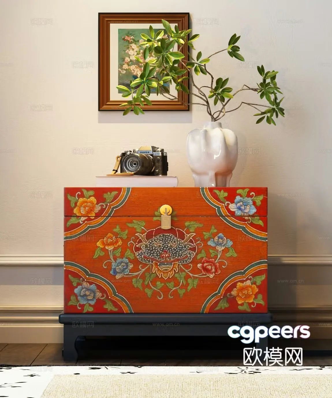 Bedside table Chinese style bedside table New Chinese style bedside table American side table 3D model