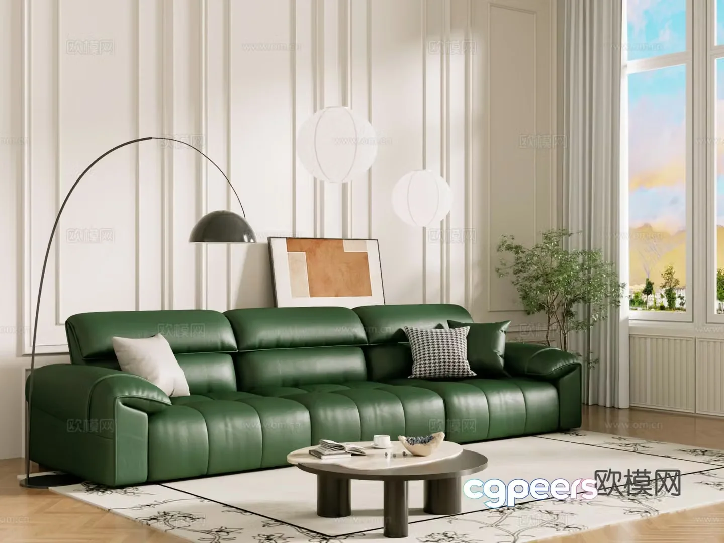 Middle-aged sofa combination coffee table carpet multi-person sofa 3D model