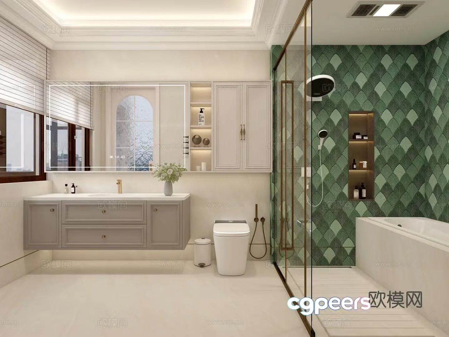 French bathroom bathroom cabinet smart toilet concealed shower embedded bathtub 3D model