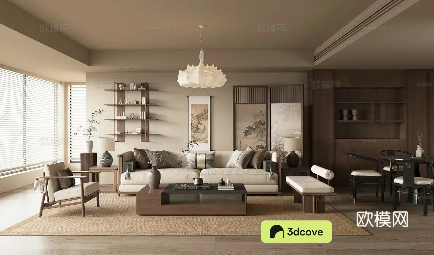 New Chinese-style home living room large living room integrated design of living and dining sofa and coffee table combination