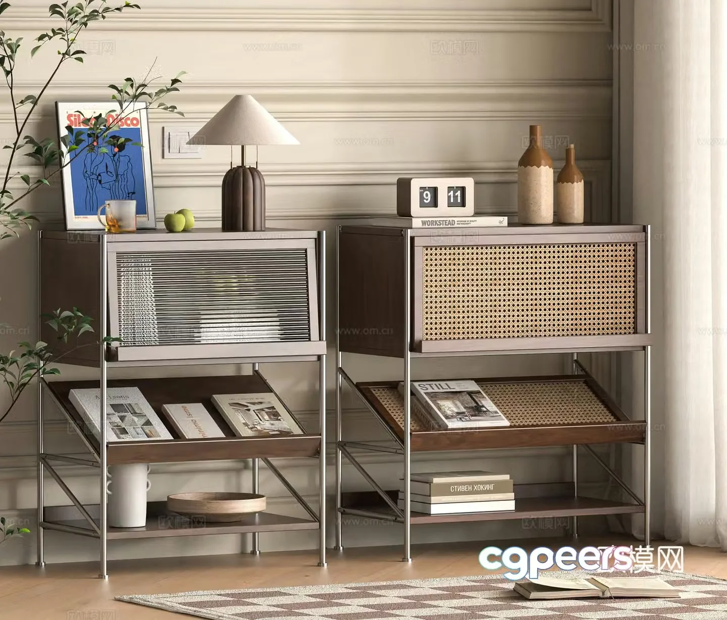 Middle-aged magazine cabinet side cabinet 3d model