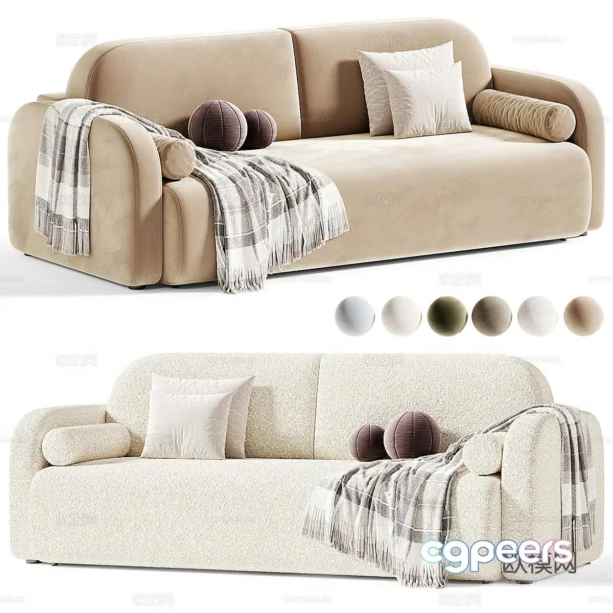 Creamy style double sofa small sofa milky white sofa lamb ferment sofa living room sofa office 3d model