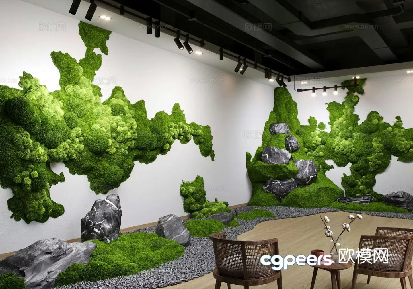 Modern indoor moss wall landscaping 3d model