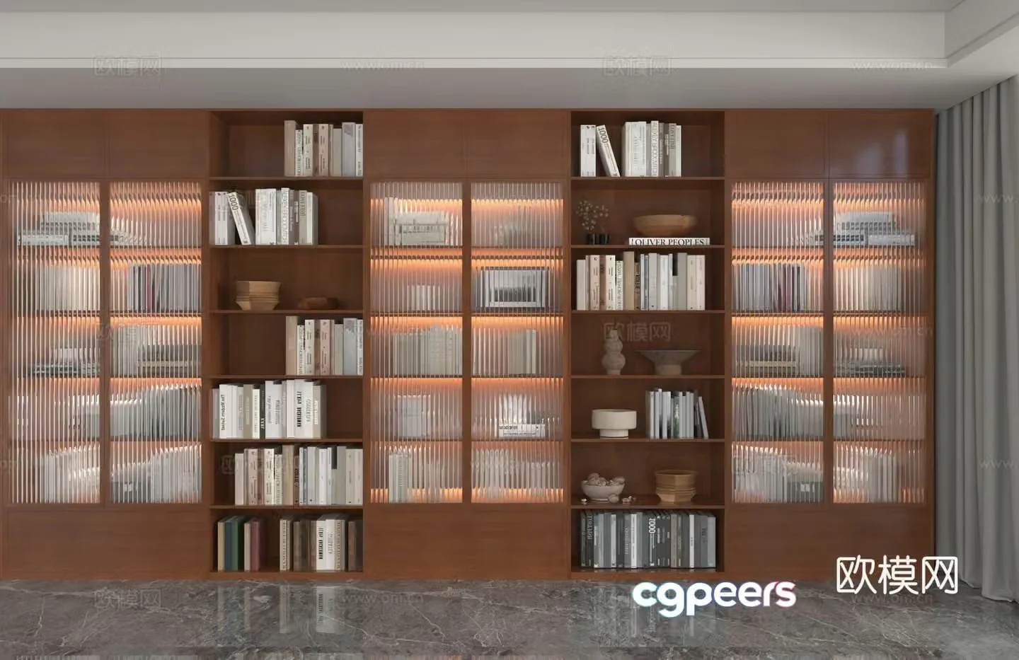 Modern whole wall cabinet glass bookcase 3d model