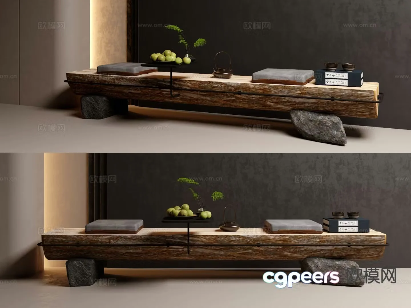 Wabi-Sabi Landscape Seat Old Wood Bench Shoe Changing Bench Wood Duanjing Bar 3D Model