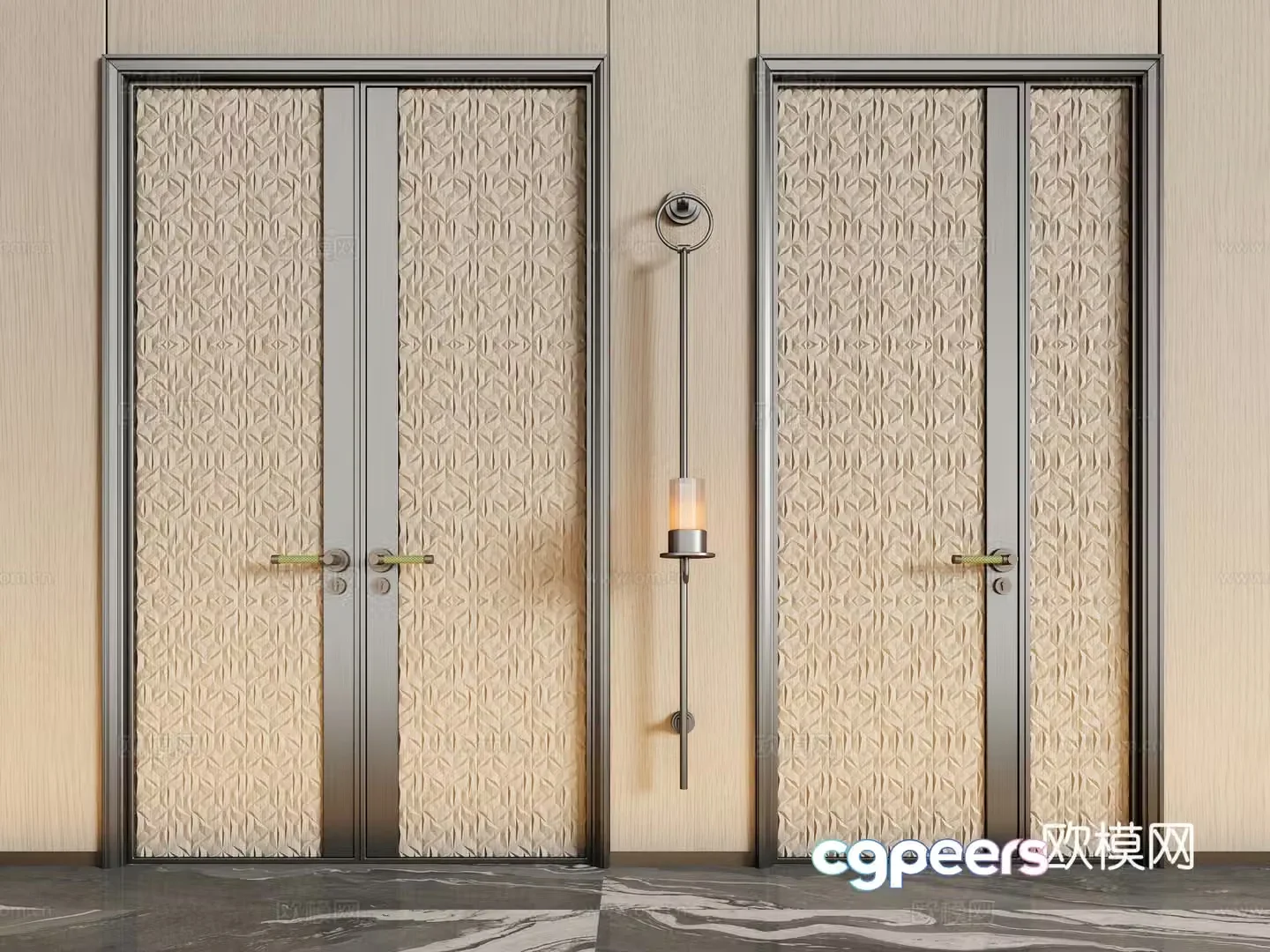 Modern double-opening door mother-child door entrance door double-opening door 3D model