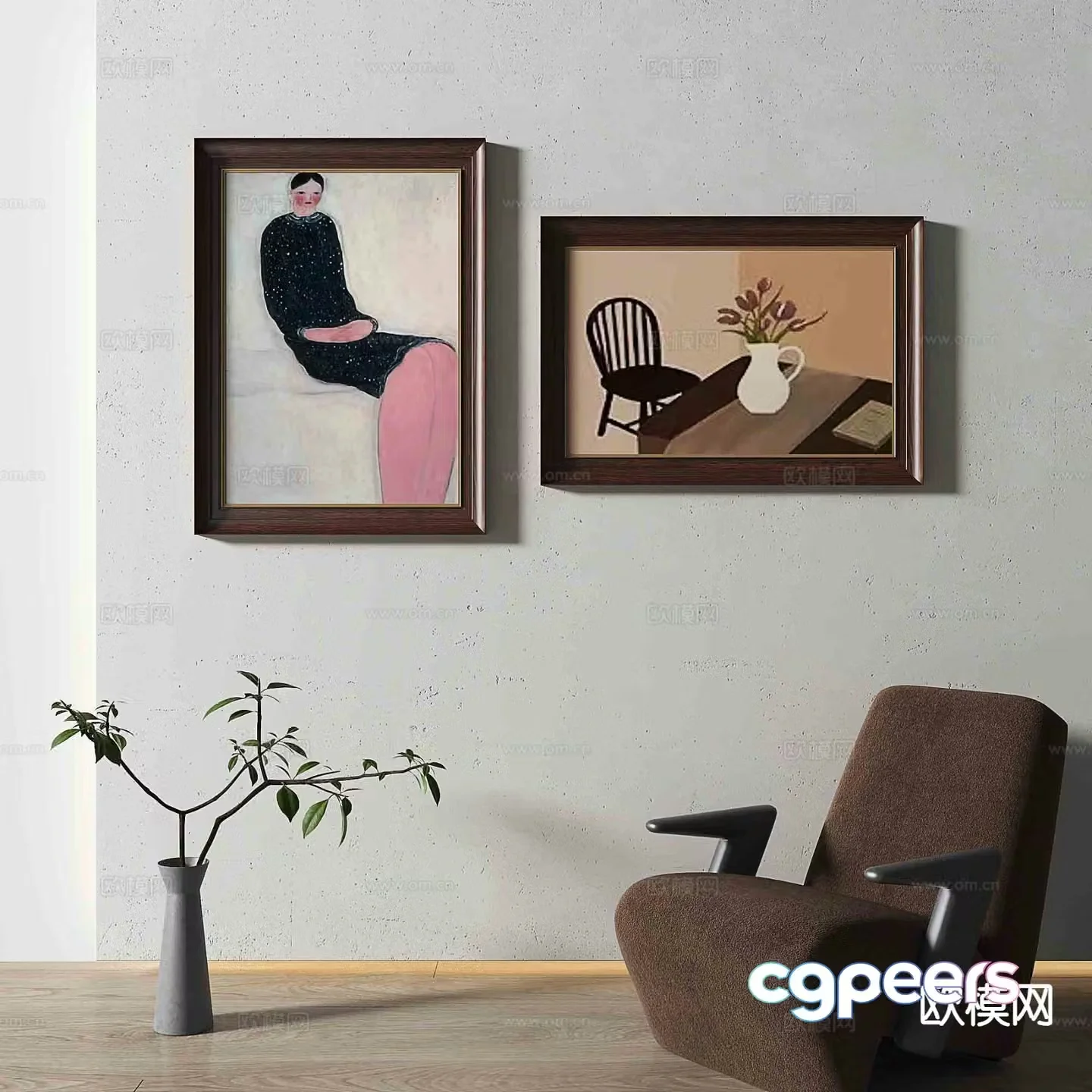 Simple European cartoon painting figure painting oil painting decorative painting 3D model