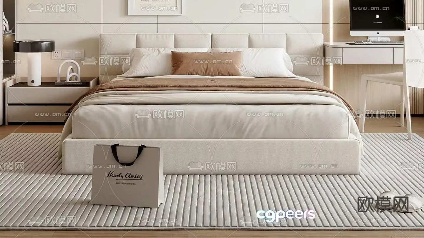 Cream style double bed 3d model