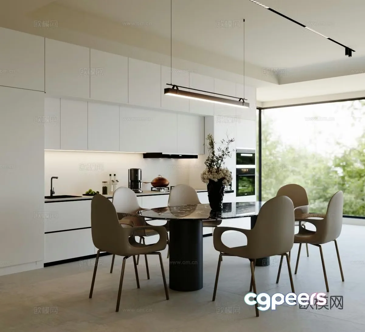 Modern home restaurant Open restaurant Dining table and chair combination Sideboard 3D model