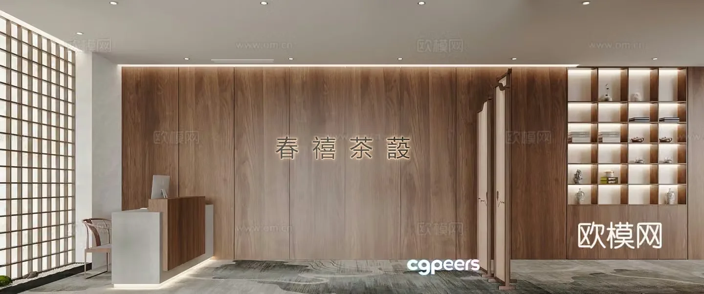 Front desk Tea room front desk Tea room cabinet New Chinese style background wall Front desk table 3D model