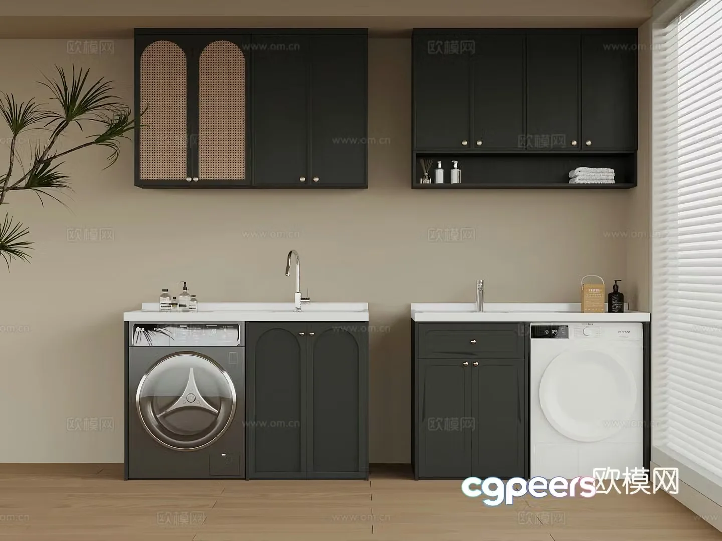 French laundry room bathroom cabinet washing machine 3d model