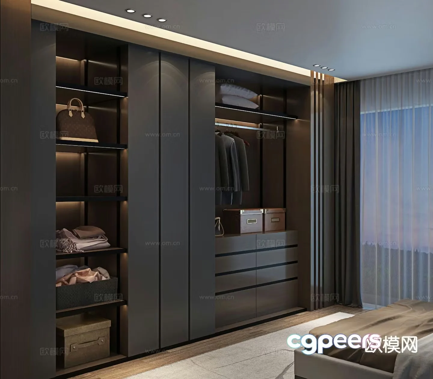 High-end gray wardrobe wardrobe 3d model