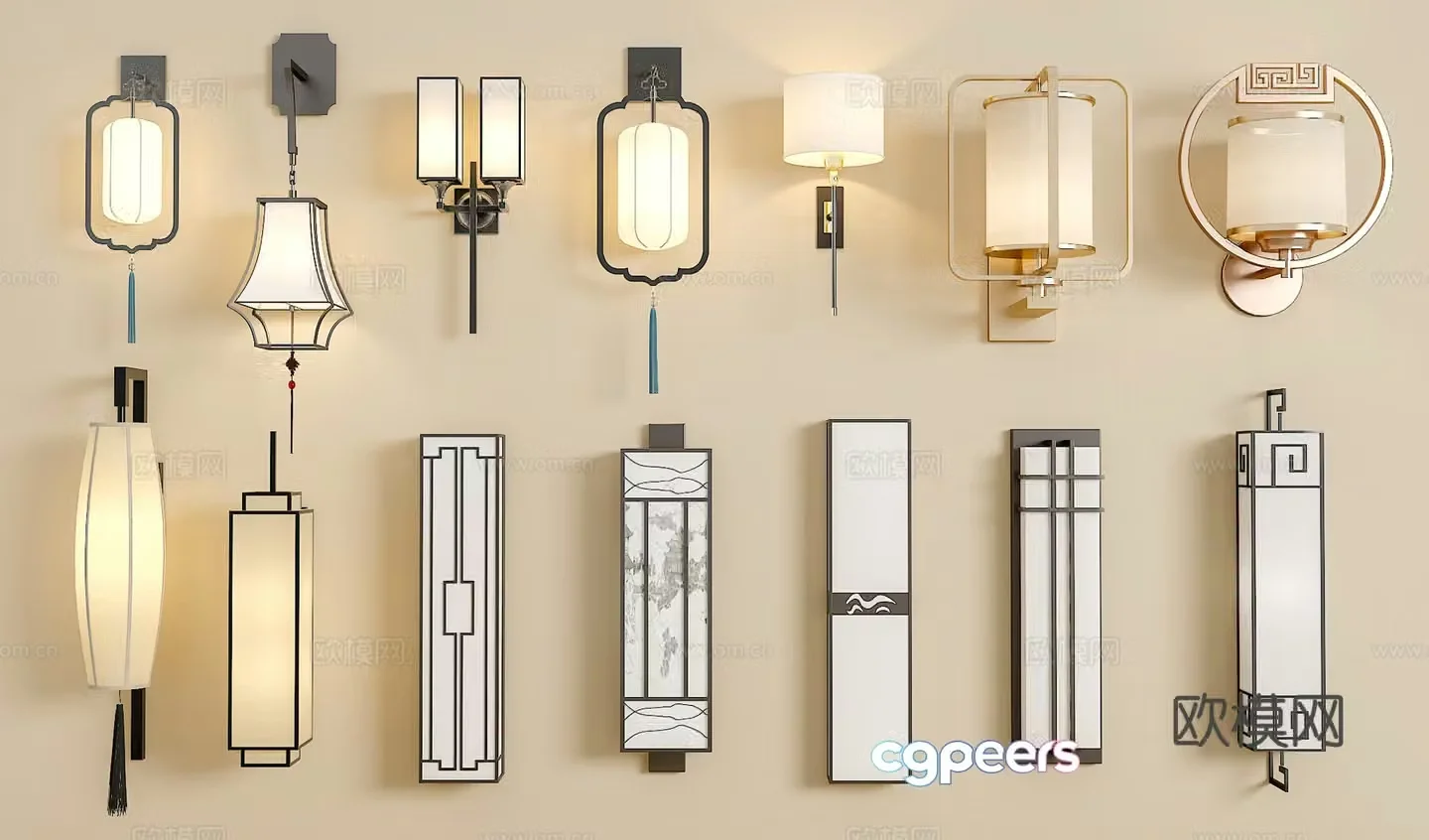 New Chinese style wall lamp Crystal wall lamp Long strip wall lamp Metal wall lamp Glass wall lamp 3D model