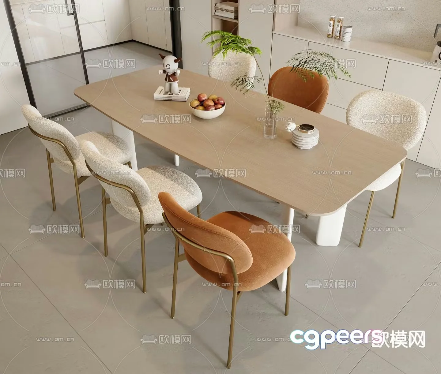 Cream style dining table and chairs 3d model