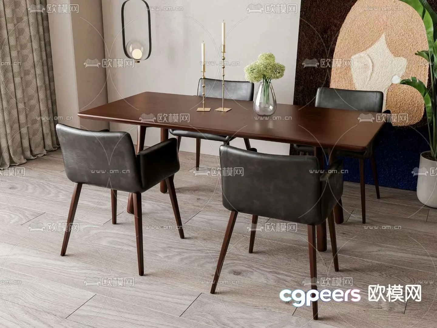 Modern dining table rectangular dining table 3d model