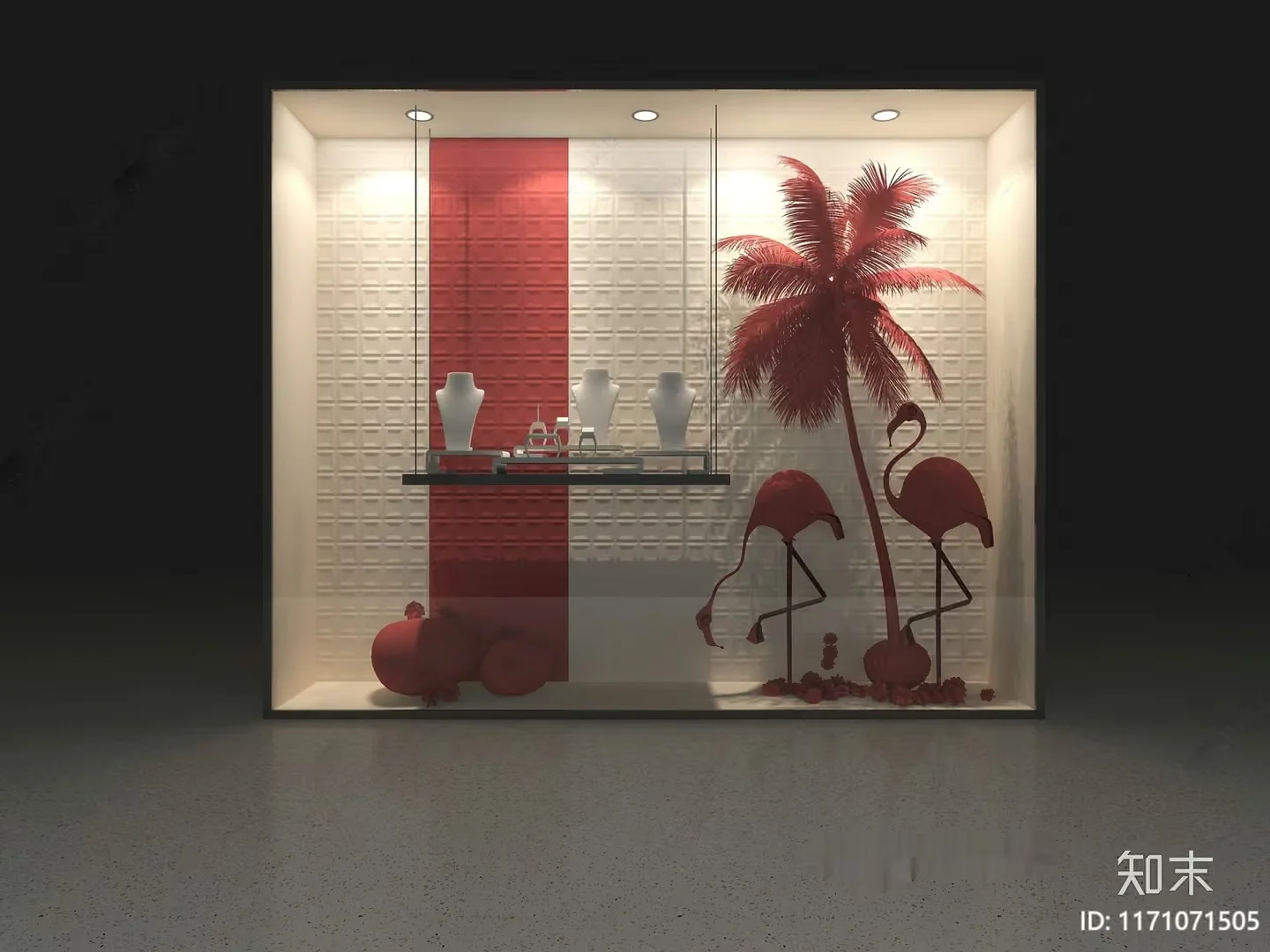 The Main Subject Is A Display Case With Flamingos 3D Model – 307 – VRAY Render