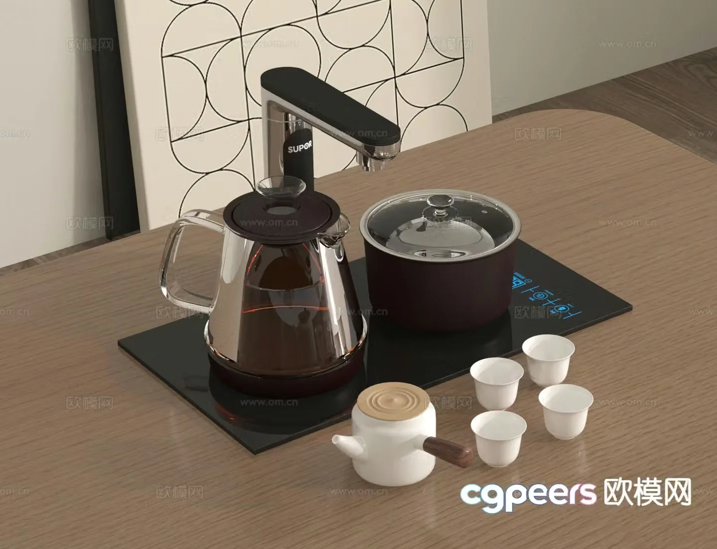 Automatic water filling tea table kettle tea set 3D model