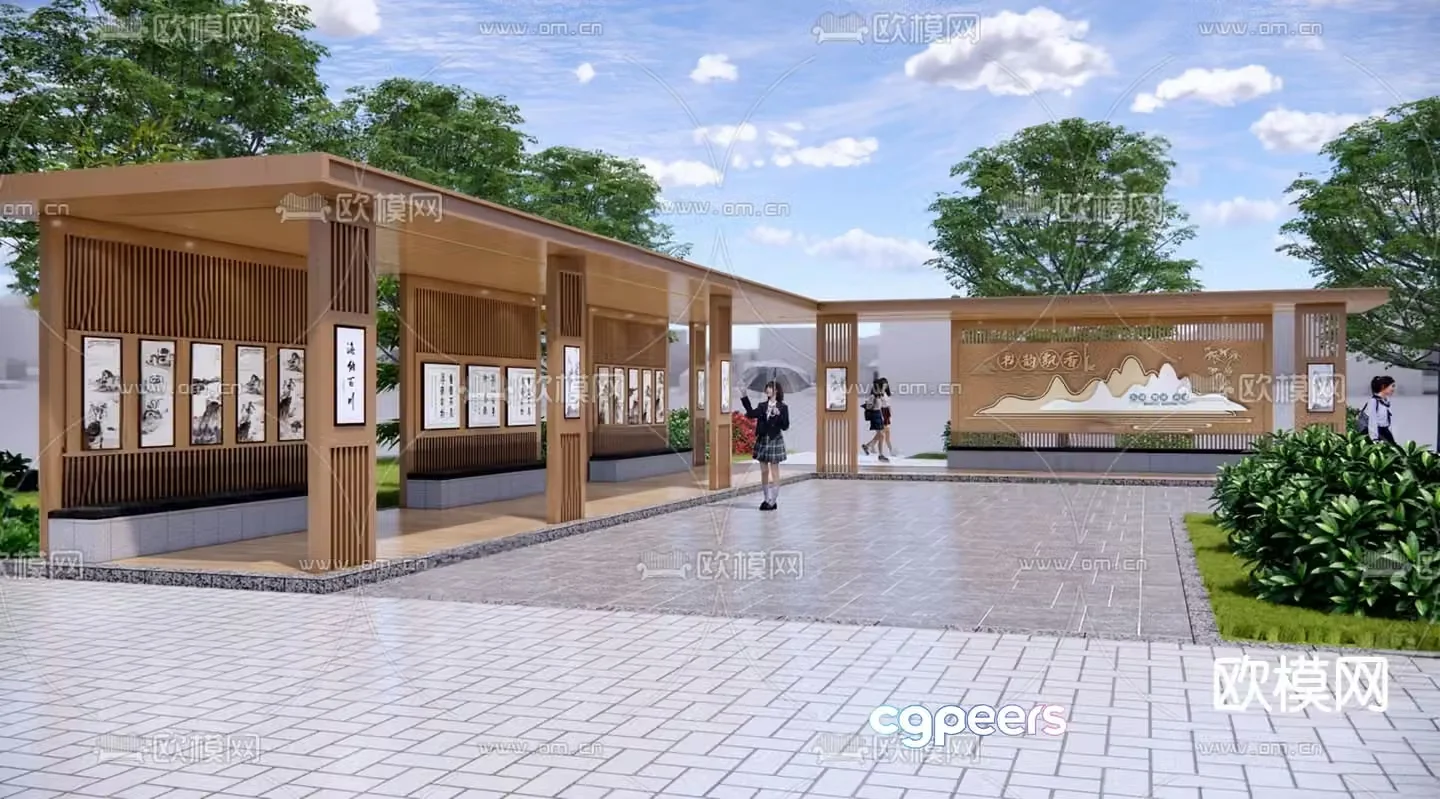 New Chinese style landscape gallery 3D model