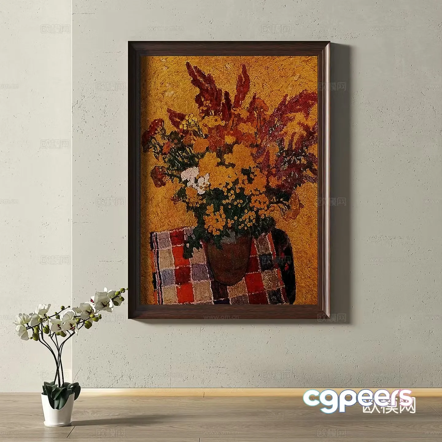 Retro medieval modern oil painting light luxury French simple European classical decorative painting 3d model