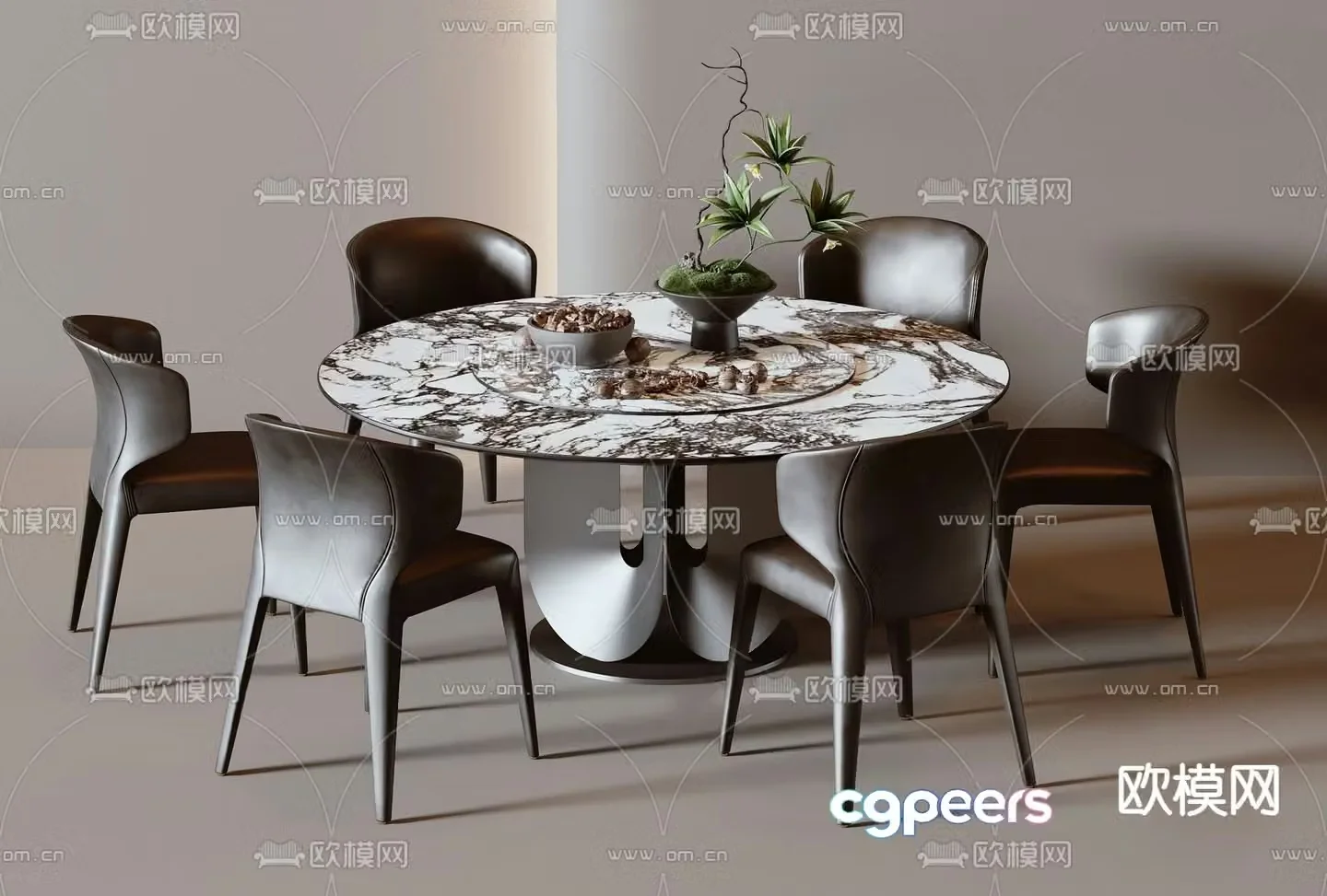 Round dining table and chairs 3d model