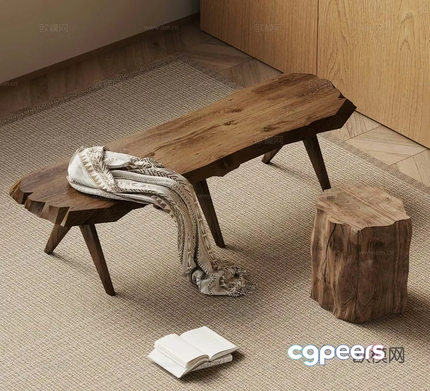 27 new Chinese bench medieval style bench wooden pier solid wood bench 3D model