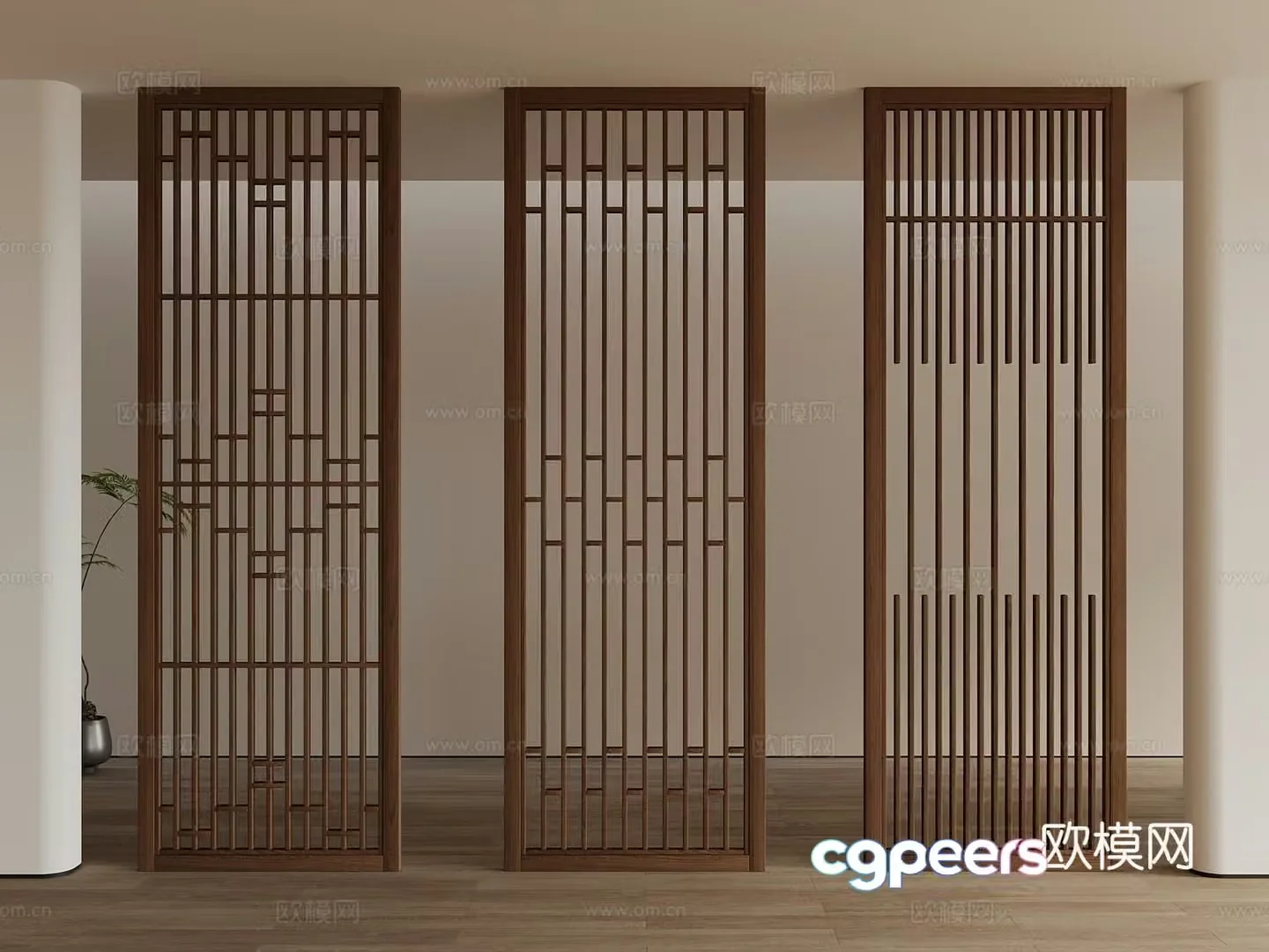 New Chinese style partition screen grid wooden partition 3d model