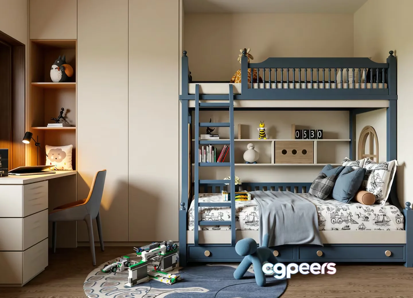 Blue Bunk Bed 3D Model – 6603 – VRAY Render