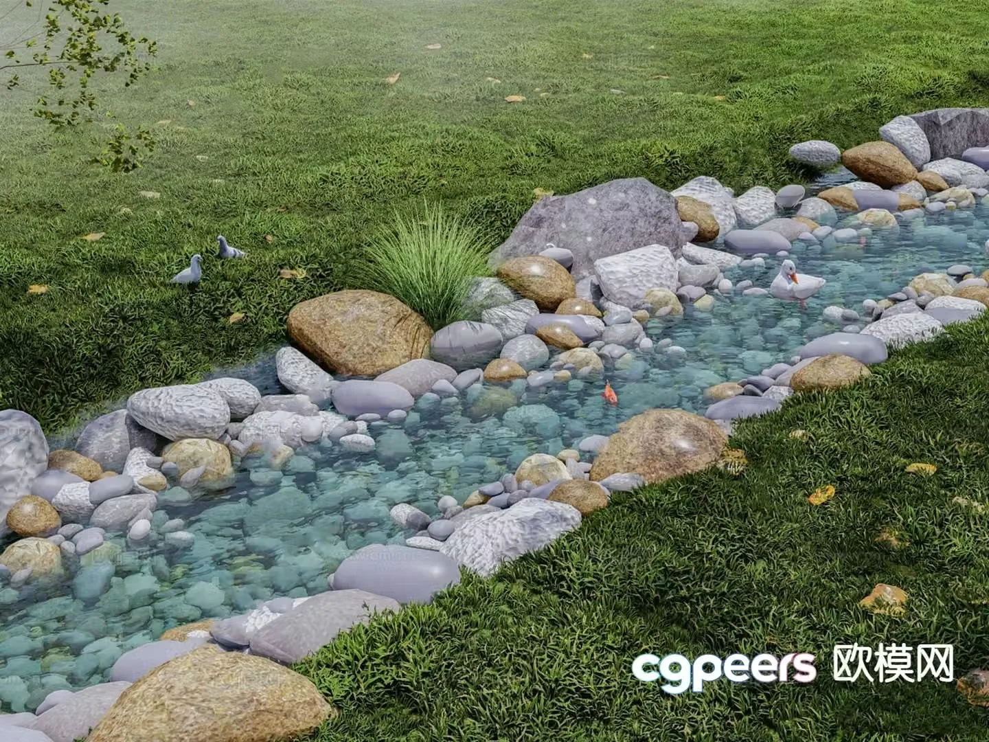 Modern water flow dry creek 3d model