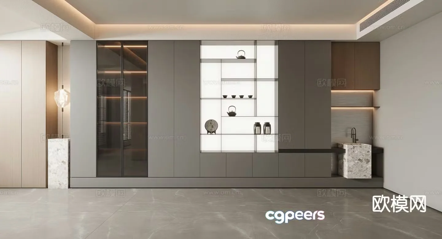 Modern glass tea cabinet 3d model