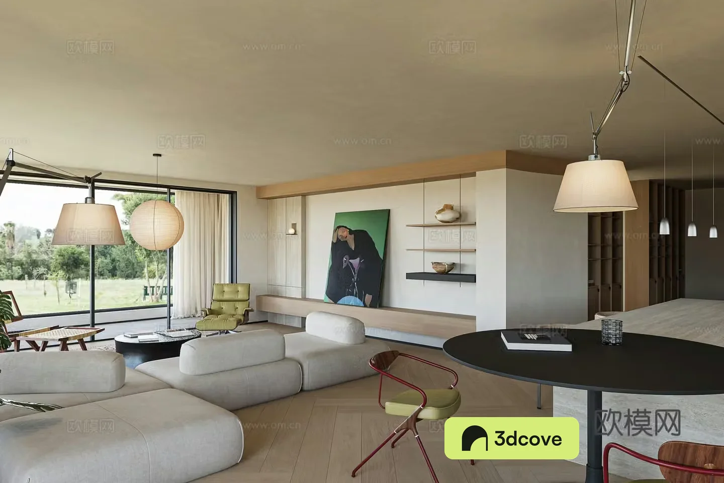 Modern living and dining room