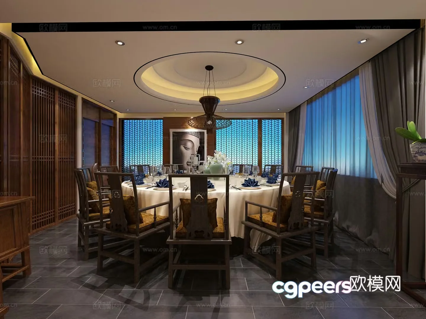 Chinese restaurant private room 3D model of restaurant private room