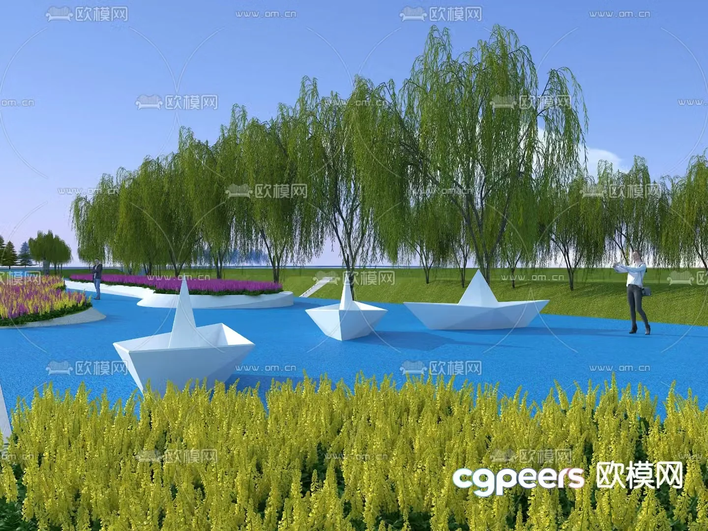 Paper boat sculpture square sculpture 3d model