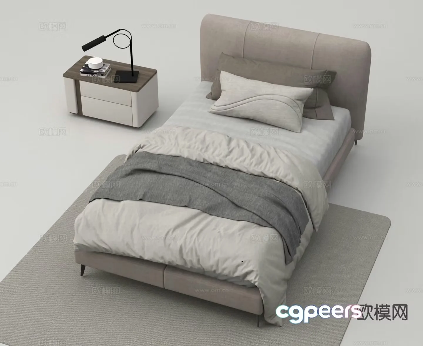 Modern single bed hotel room bed standard room bed 3d model