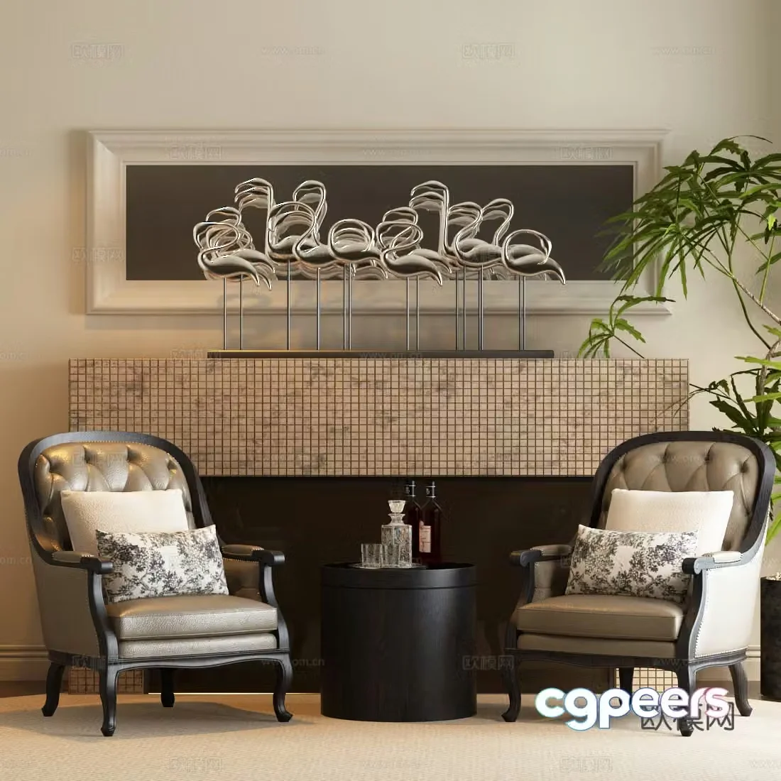European casual chair French casual chair Modern French casual sofa Modern French fireplace 3d model
